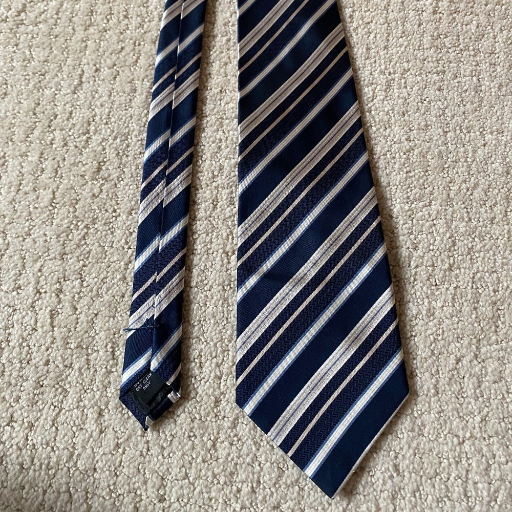 Navy & Champagne Striped Silk Tie